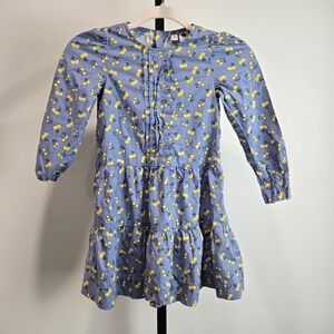 Busy Bees Girls Blue Yellow Cherry Print Tiered Cotton Dress Size 7 Long Sleeve